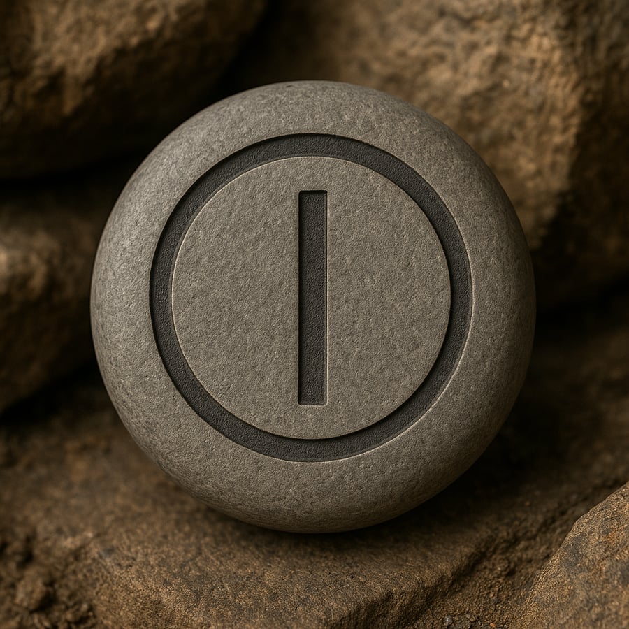 Circle with a vertical line carved into stone, marking a keeper’s sign.