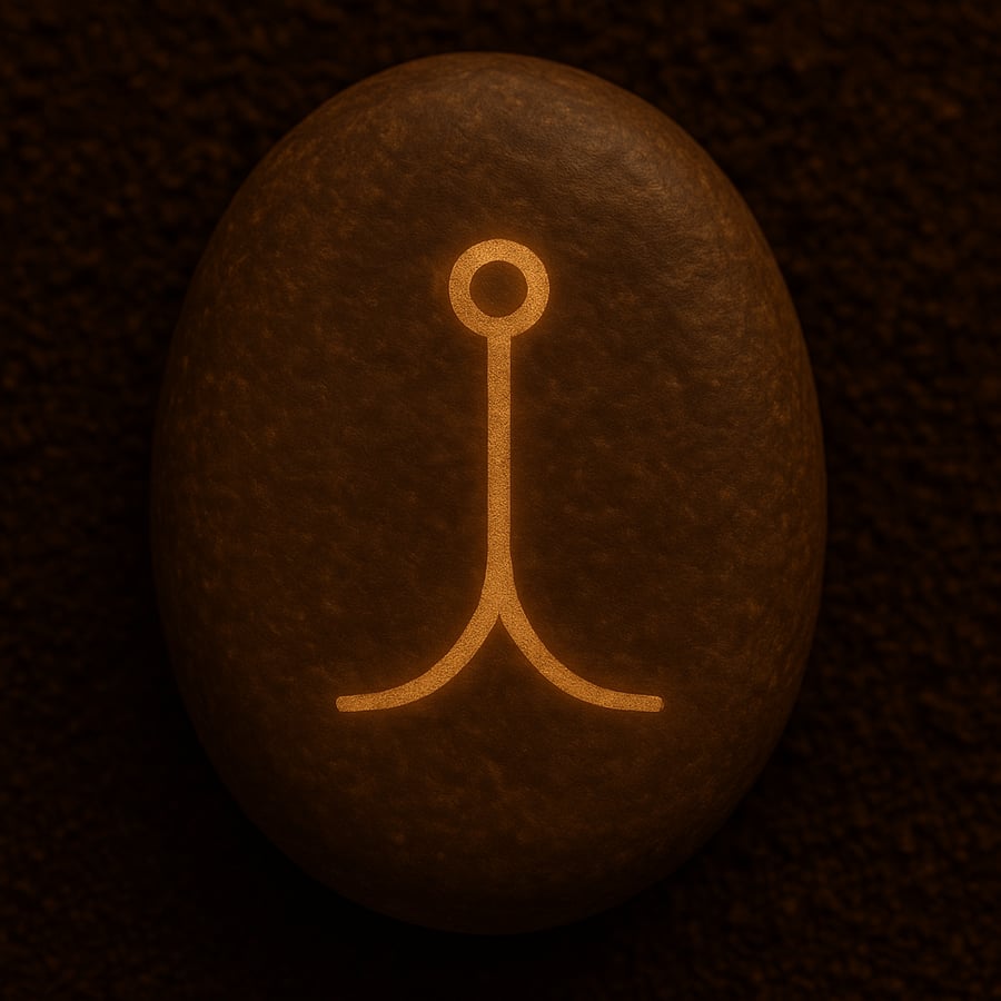 engraved stone with grounding symbol on natural pebbles