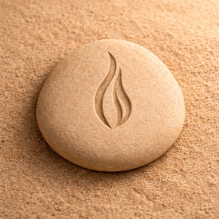 Listening Flame Offering engraved stone symbol from the Ritual Stones collection