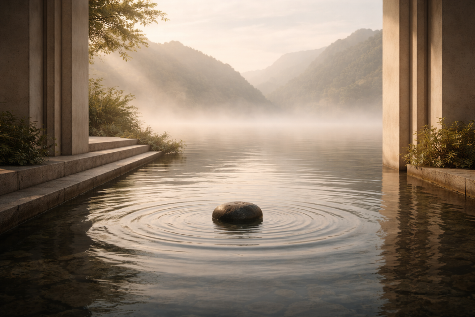Light Reflecting over natural water with stone