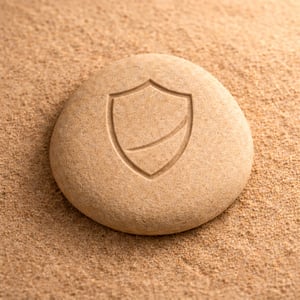 Shield form carved into stone, holding a quiet breath.