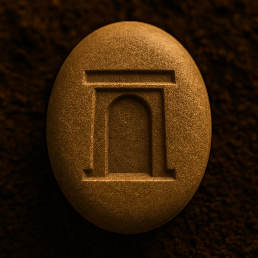 Engraved pillar symbol on a smooth stone representing structure and support from the Learning Stones of Aereth collection by House of Veyrion.