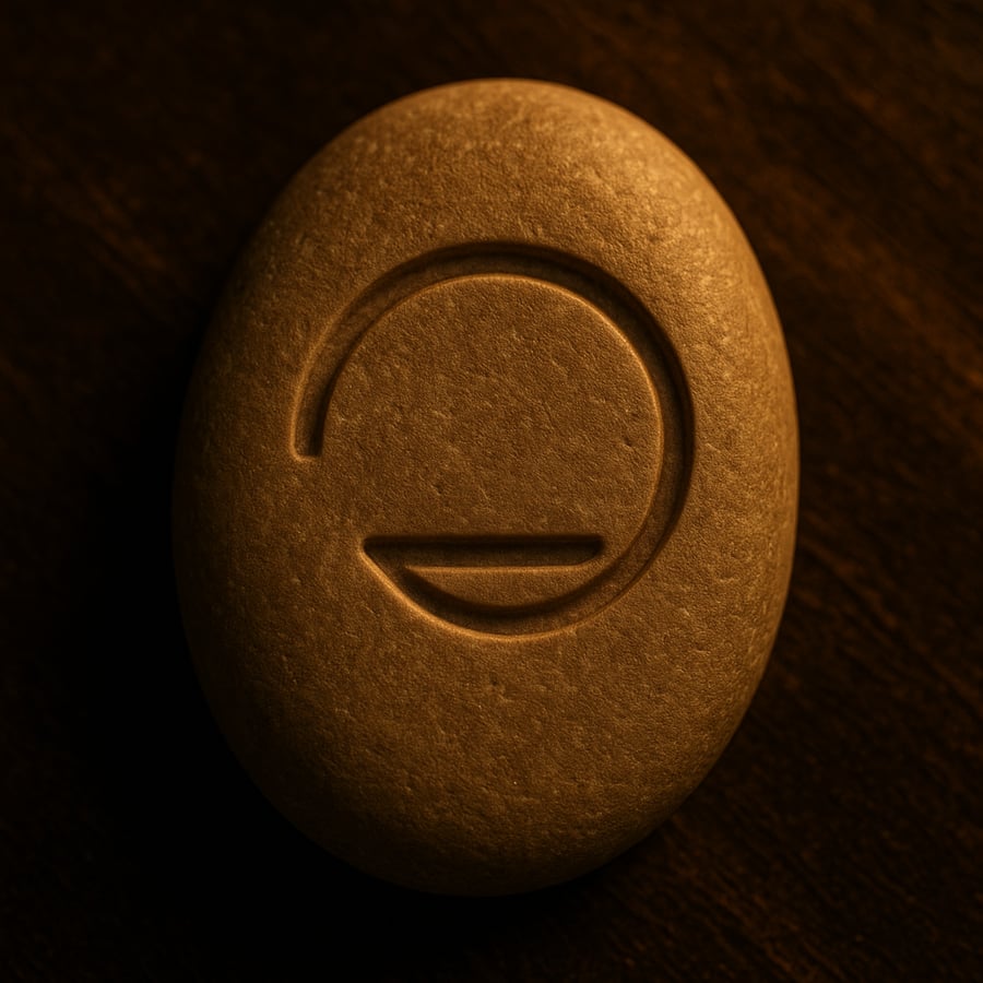 Engraved stone showing a circular motion with a resting line beneath.