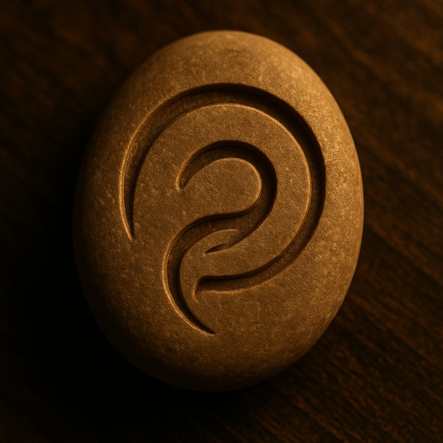 Engraved stone with two flowing curved lines forming a turning spiral path. Engraved stone with two flowing curved lines forming a turning spiral path.