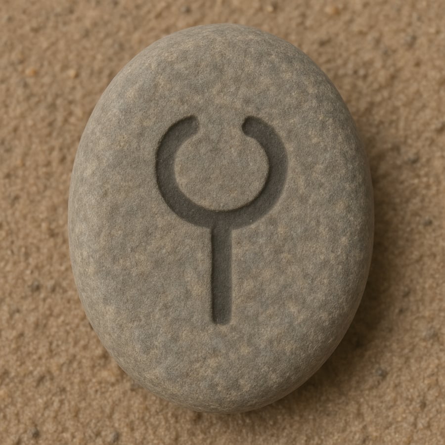 Engraved stone with a circular form and intersecting lines representing the Attunement transmission key from the Sanctum teachings of House of Veyrion.