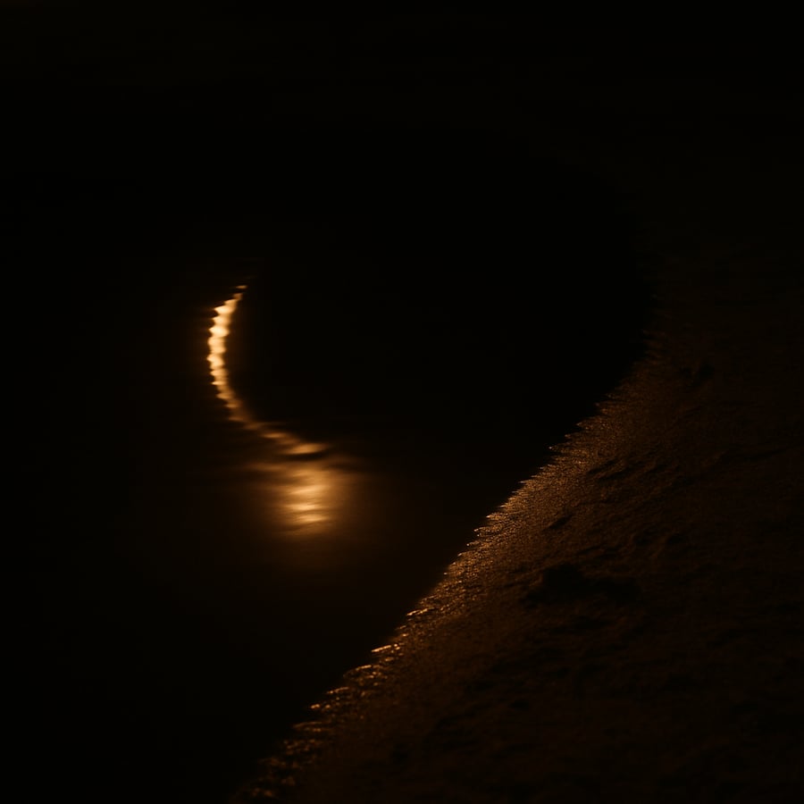 Soft light reflecting on water beside a quiet shoreline