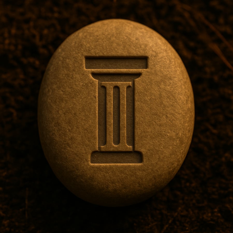Engraved pillar symbol on a smooth stone representing strength and support from the Movement Stones of Aereth collection by House of Veyrion. Engraved pillar symbol on a smooth stone representing strength and support from the Movement Stones of Aereth collection by House of Veyrion.