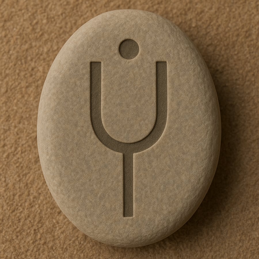 Engraved stone with a forked symbol and central dot representing the Seat of Resonance from the Echo Stones of Aereth collection.