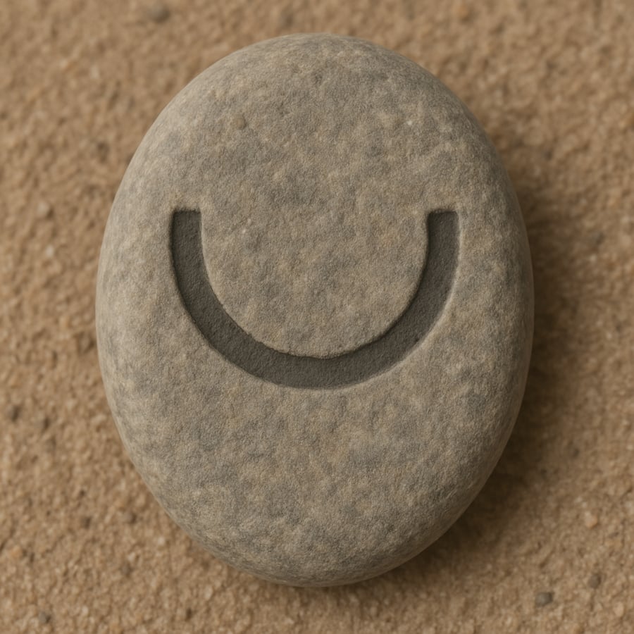 Engraved stone with an open arc and central point representing the Open Trust transmission key from the Sanctum teachings of House of Veyrion.