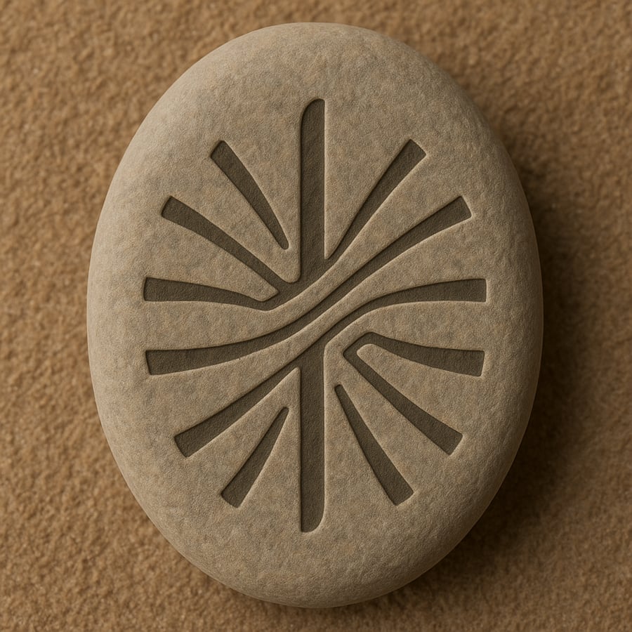 Engraved stone with branching lines forming the Weave of Voices symbol, representing converging paths and resonance within the Echo Stones of Aereth collection. Engraved stone with branching lines forming the Weave of Voices symbol, representing converging paths and resonance within the Echo Stones of Aereth collection.